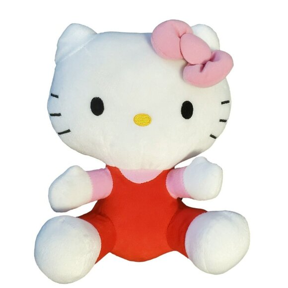 Sanrio Hello Kitty Plush Cat Stuffed Animal White Kitten Pink Bow Toy Red Suit - Picture 6 of 12